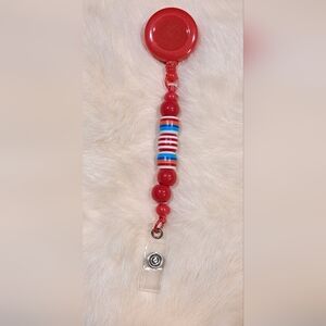 Part Of The B4BB Collection Retro Candy Beaded Badge Reel – Red, White & Blue